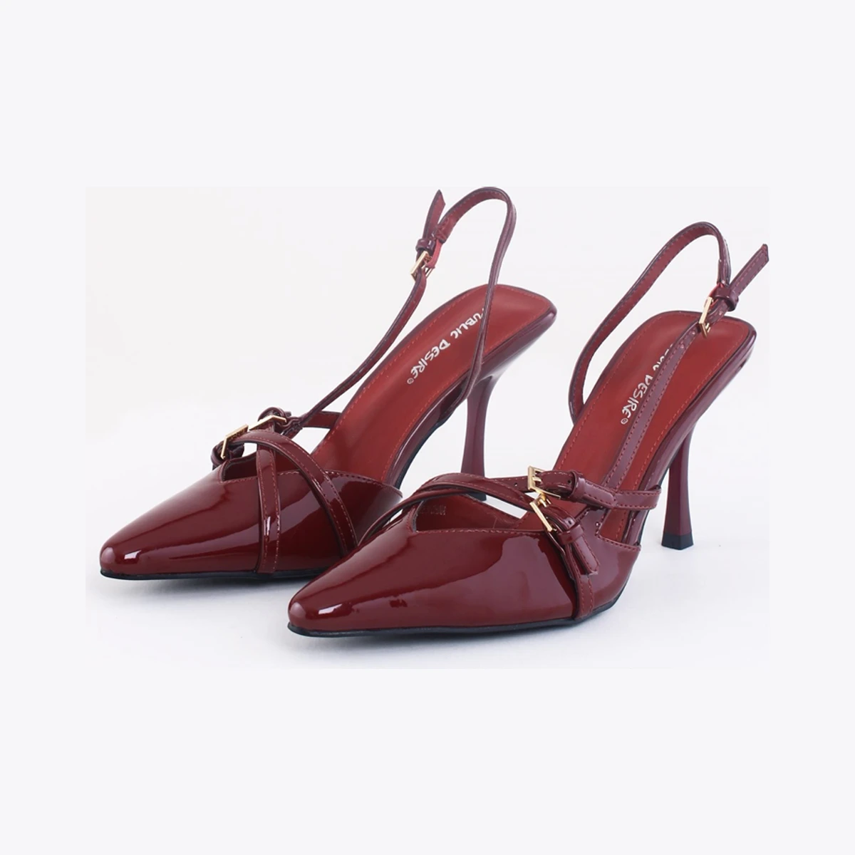 Public Desire Smooch Buckle Slingback Mid Heel Court Shoe in Red