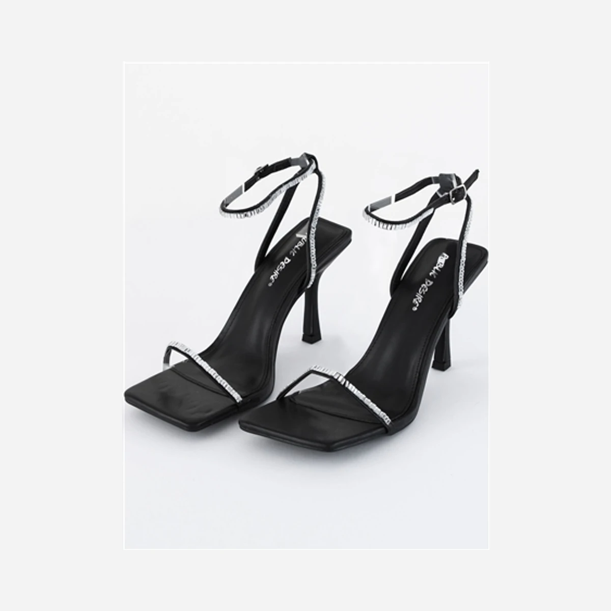 Public Desire Pu Carla Diamante Barely There Square Toe Heels in Black