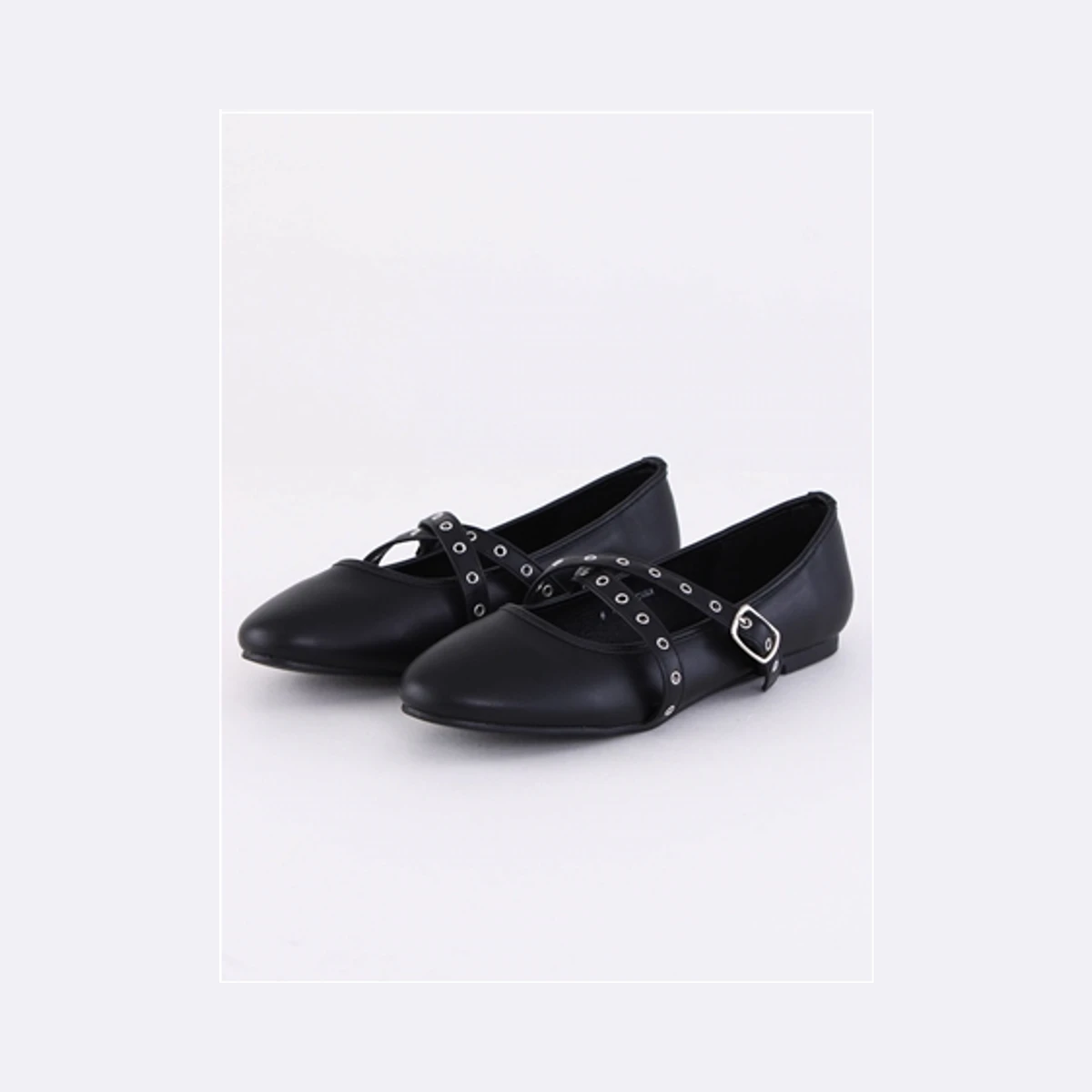 Public Desire Dance Hall Cross Buckle Ballet Shoe in Black