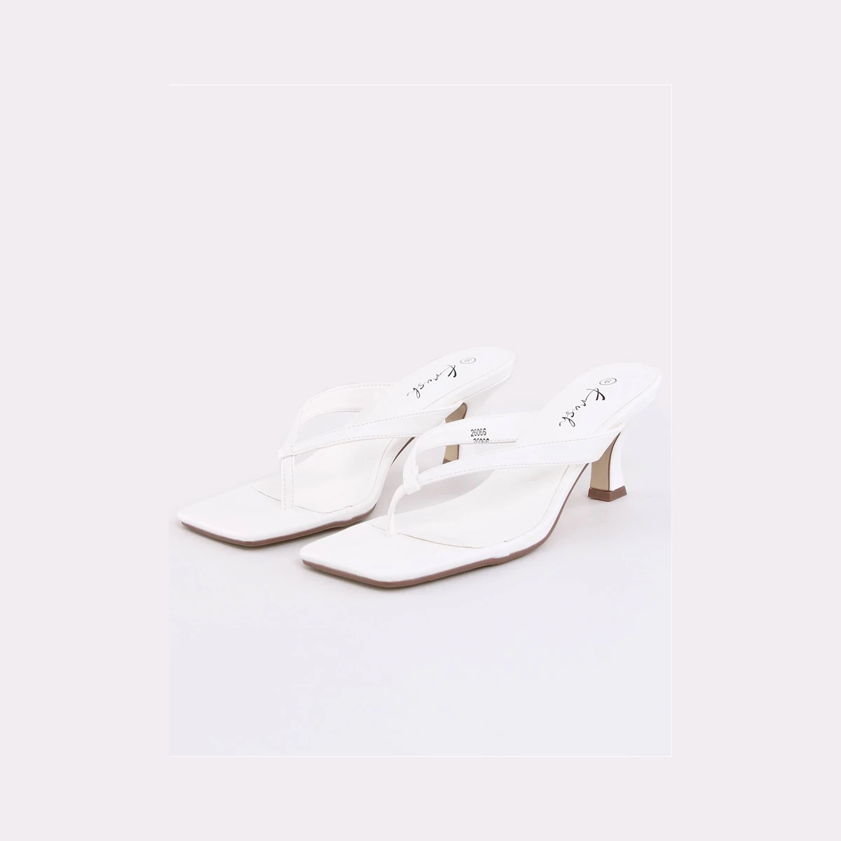 Krush Thong Low Square Toe Heels in White