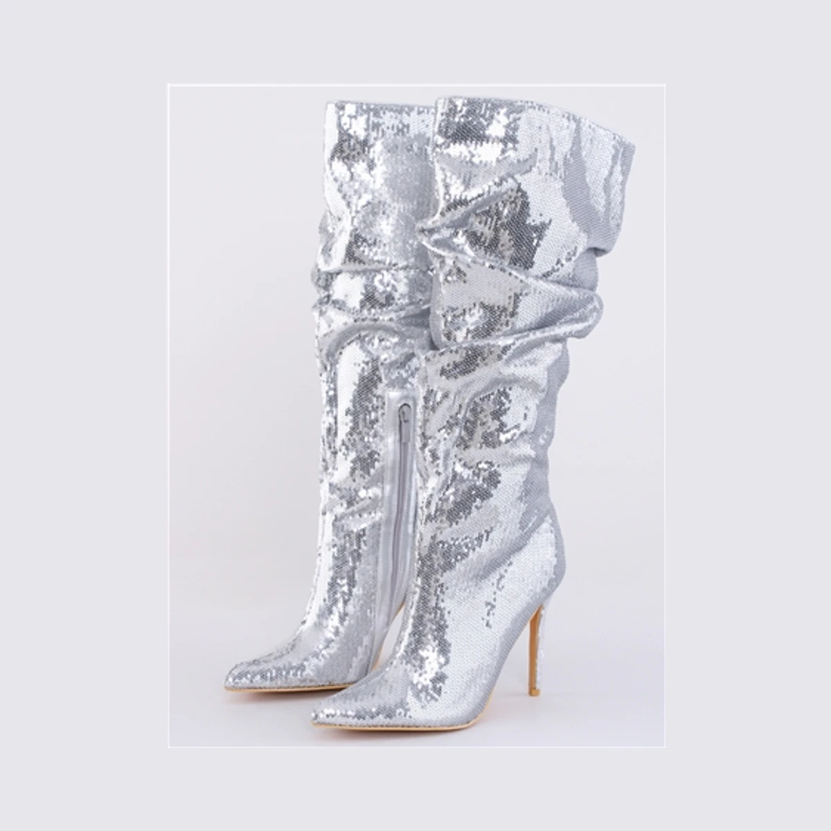 No Doubt Sequin Knee High Boot in Silver