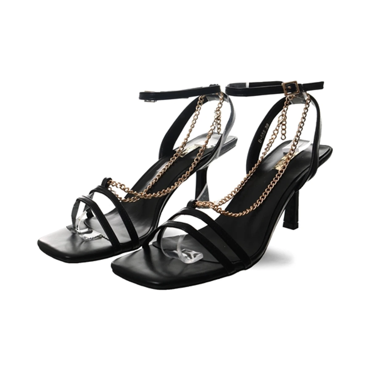 No Doubt Strappy Chain Heels in Black