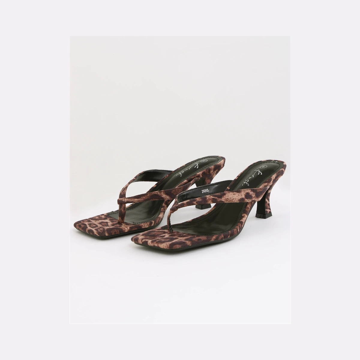 Krush Square Toe Thong Strap Heel in Brown
