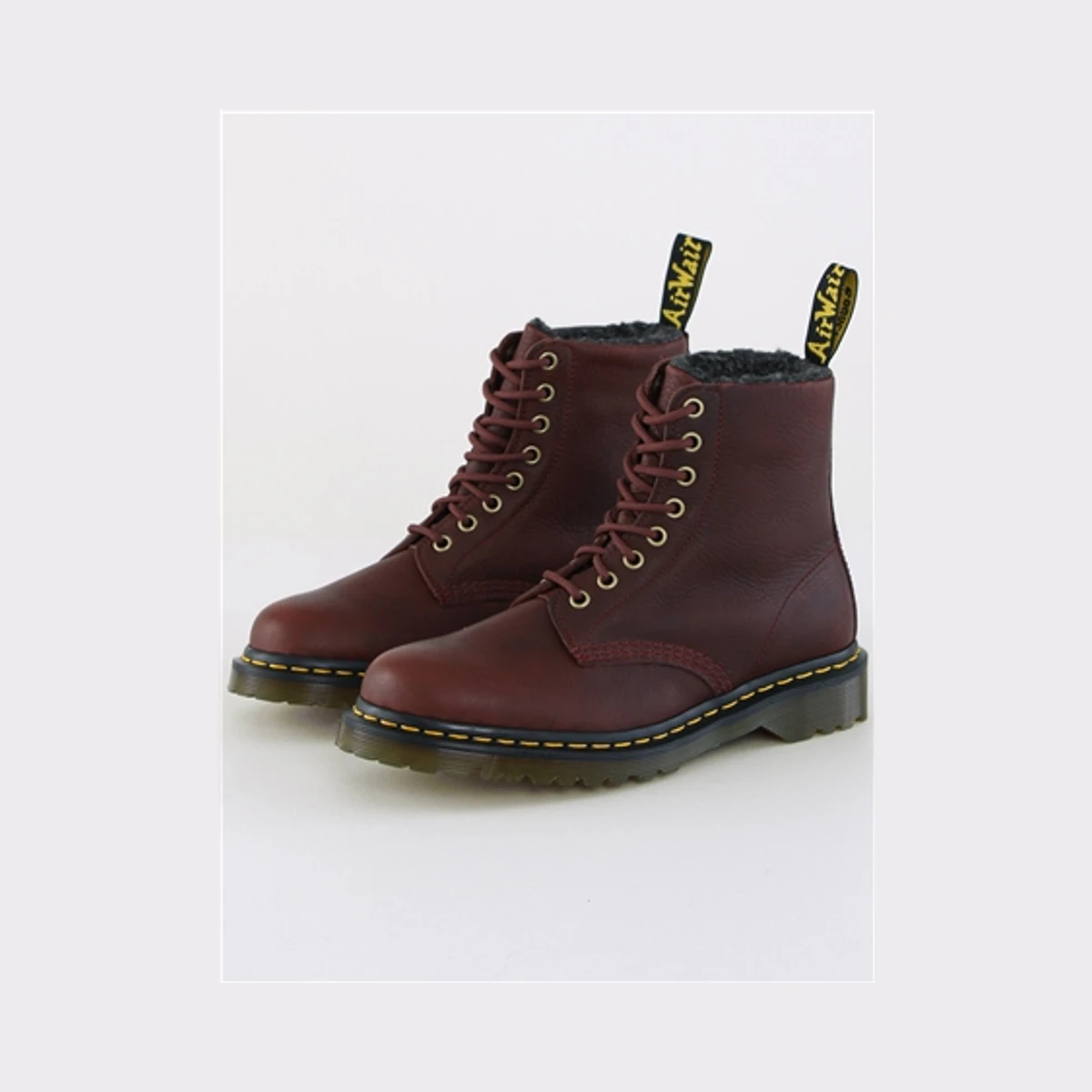 Dr. Martens 1460 Faux Fur Lined Grizzly Leather Lace Up Boots in Red