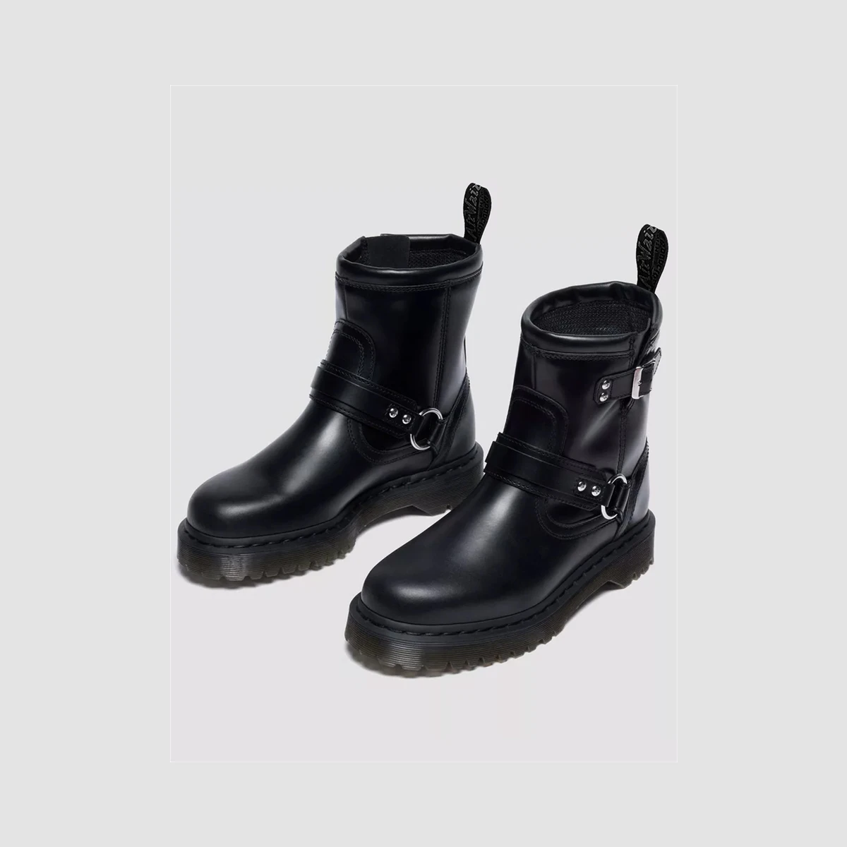 Dr. Martens Anistone Harness Orleans Leather Biker Boots in Black