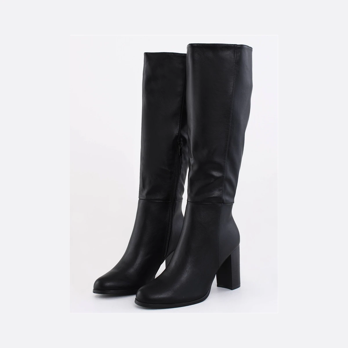 Krush Faux Leather Block Heel Boots in Black