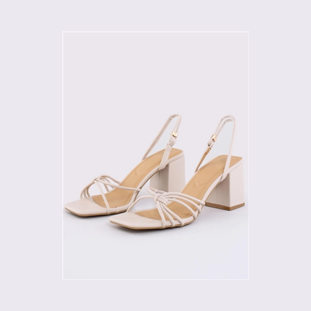 Truffle Knotted Upper Block Mid Heel Sandals in Beige