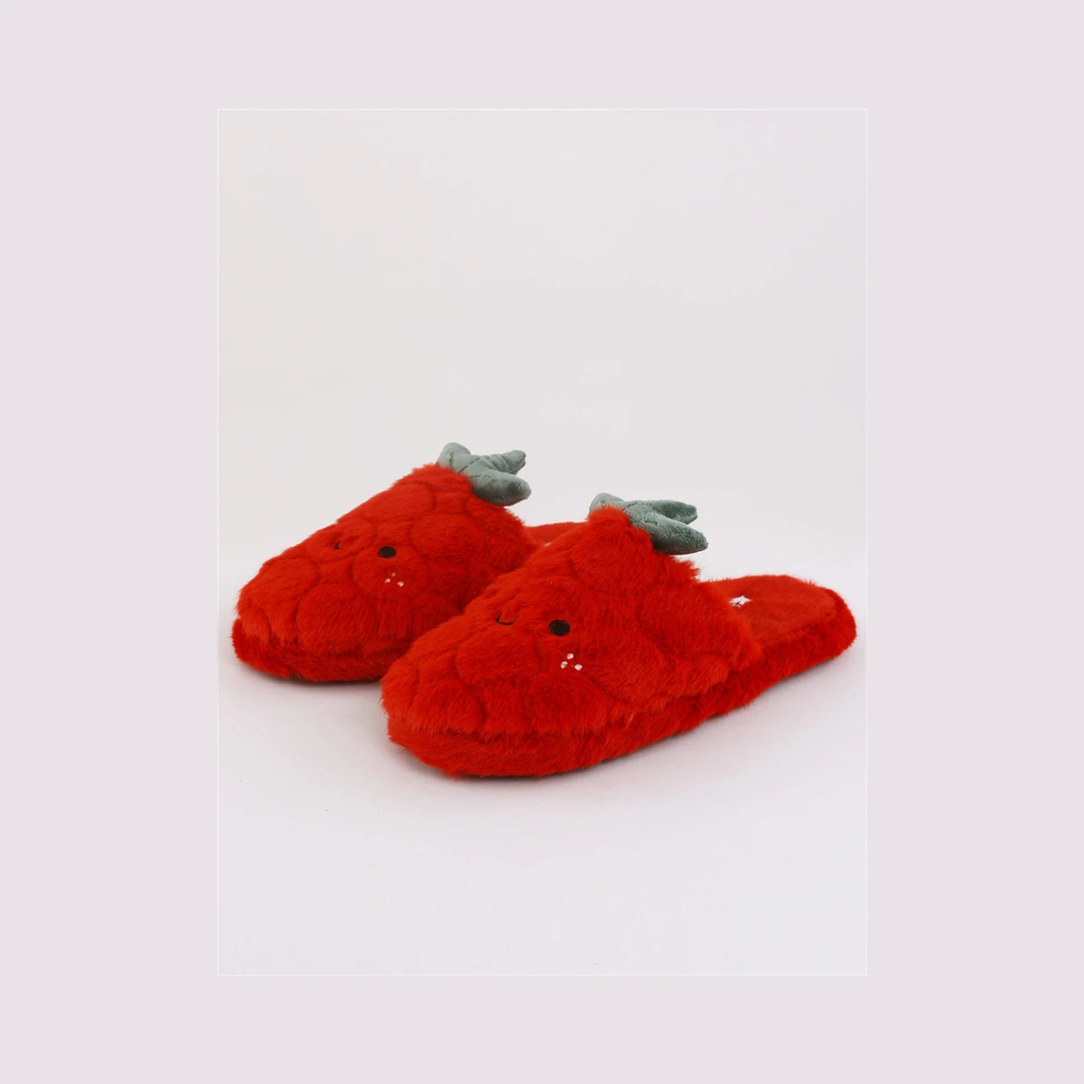 Daisy Street Strawberry Fluffy Slippers in Red