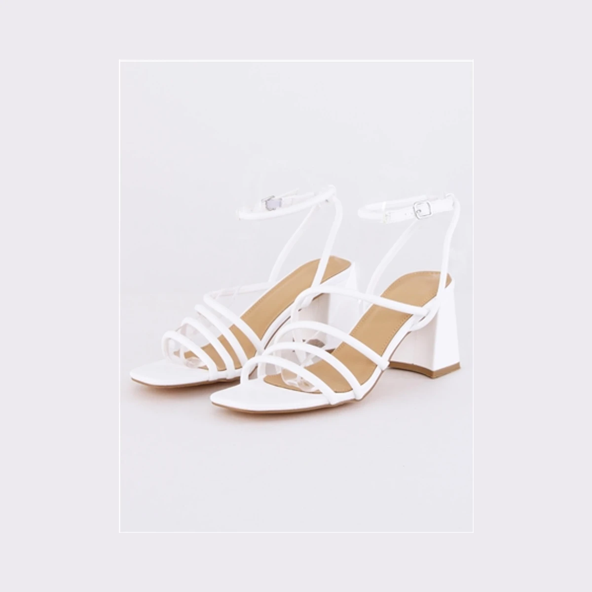 Truffle Dandelion Strap Blook Heels in White
