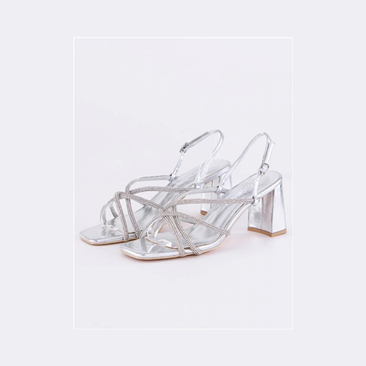 Una Healy Best Thing Square Toe Diamante Strap Heels in Silver