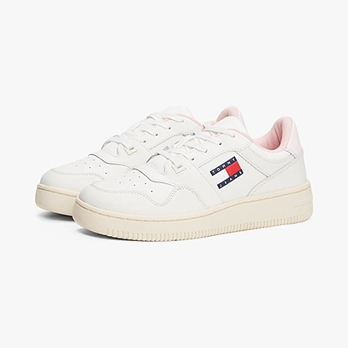 Tommy Jeans Retro Leather Basketball Trainers in Pink