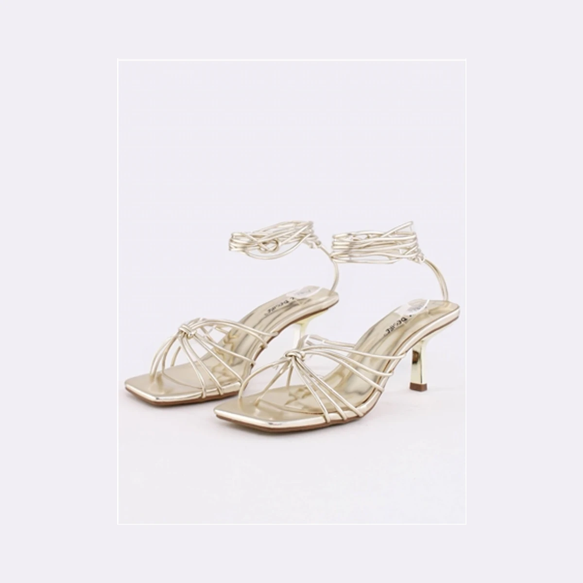 Public Desire Nora Kitten Heel Tie Leg Sandals in Gold