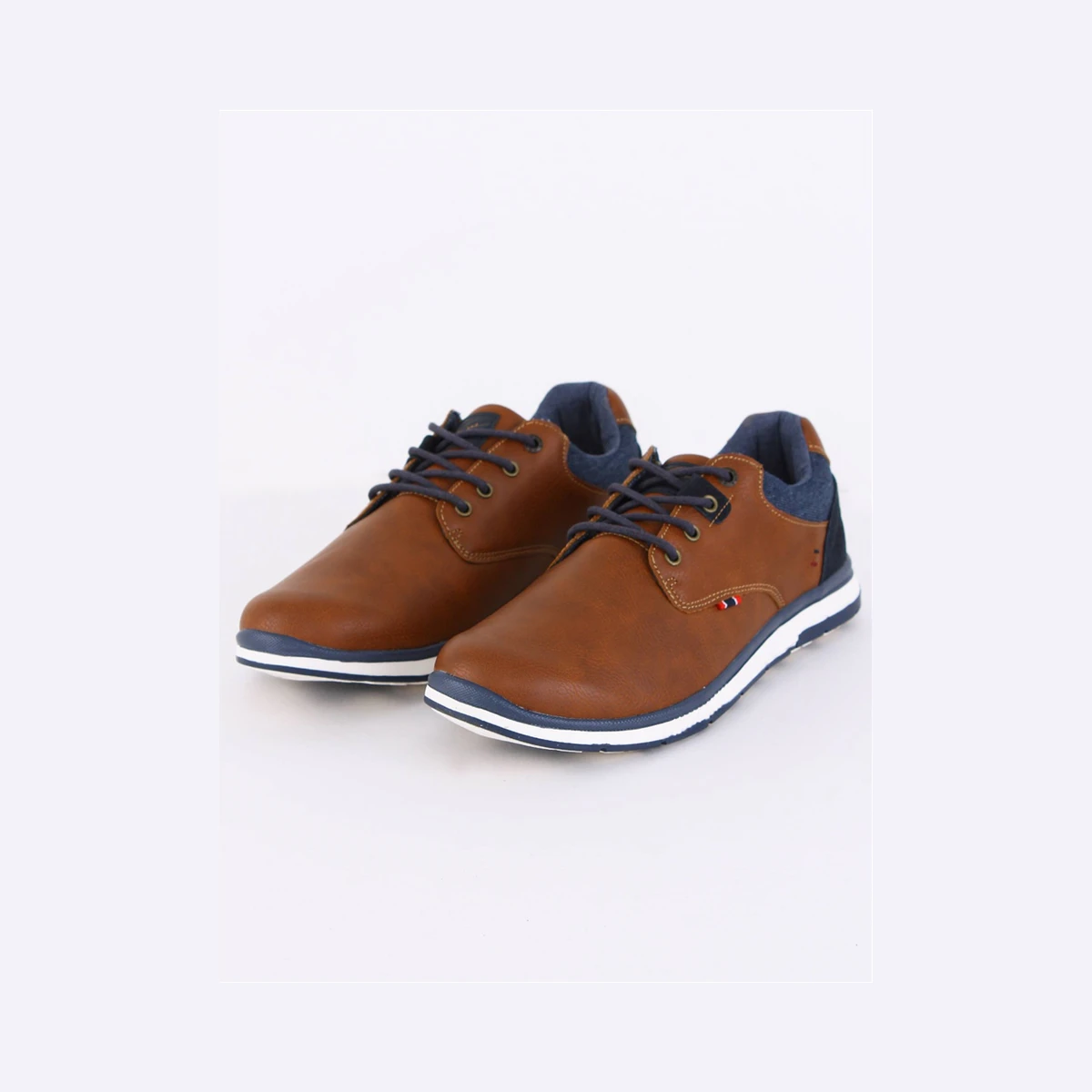 Lloyd & Pryce Burger Denim Leather Look Detail Trainer in Brown