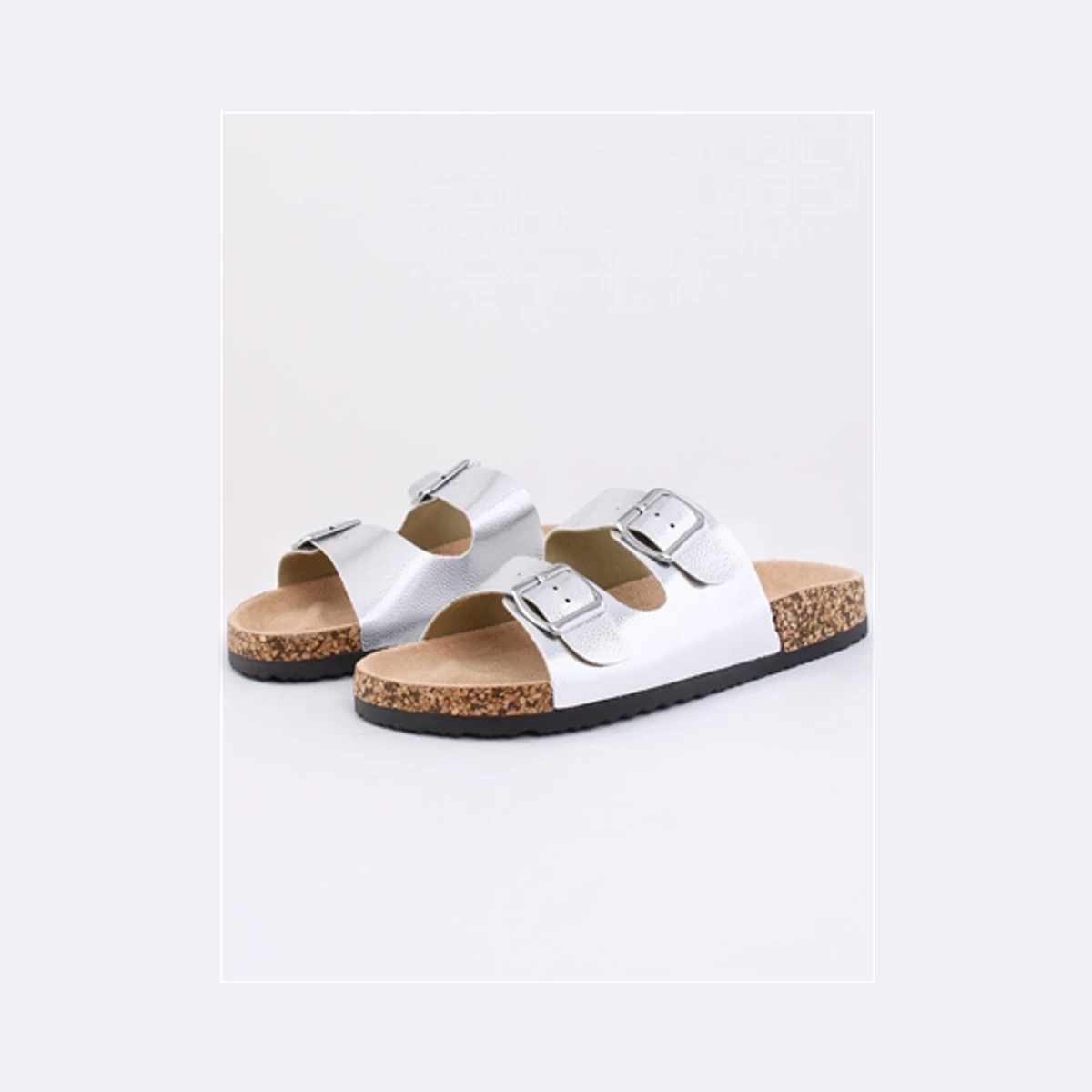 Street Style Double Buckle Sandal in Silver