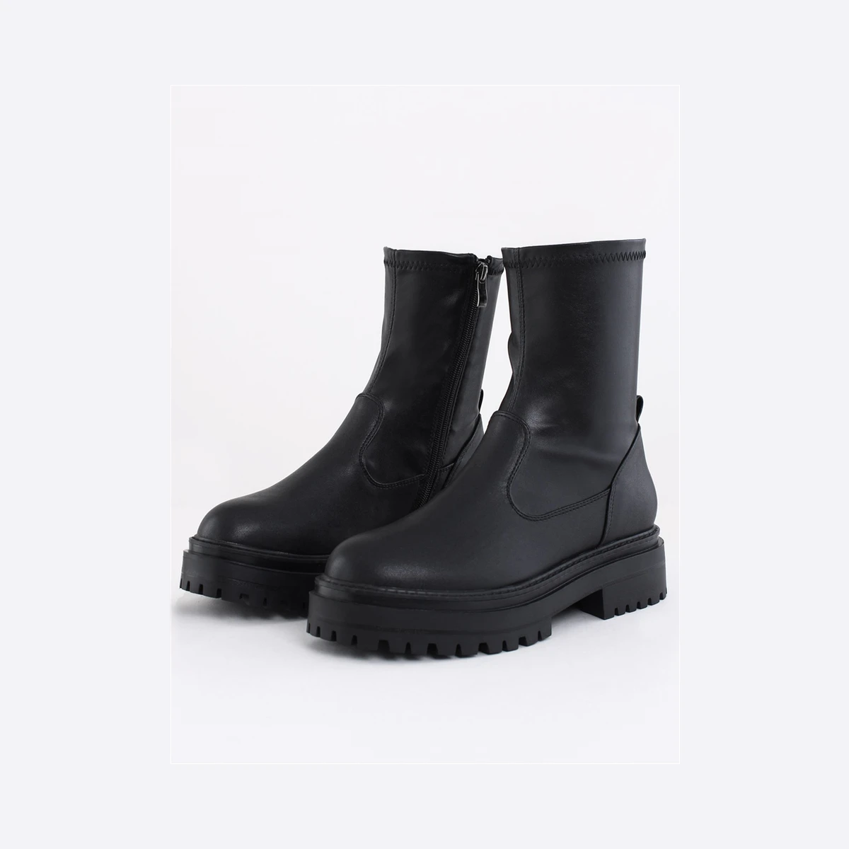 No Doubt Faux Leather Sock Ankle Boot in Black