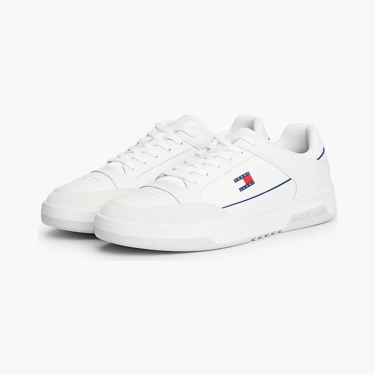Tommy Jeans Leather Mixed Texture Cupsole Trainers in Beige