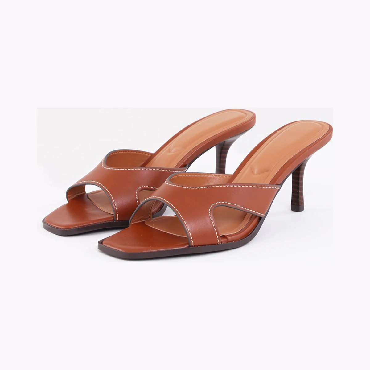 Truffle Faux Leather Heels in Brown