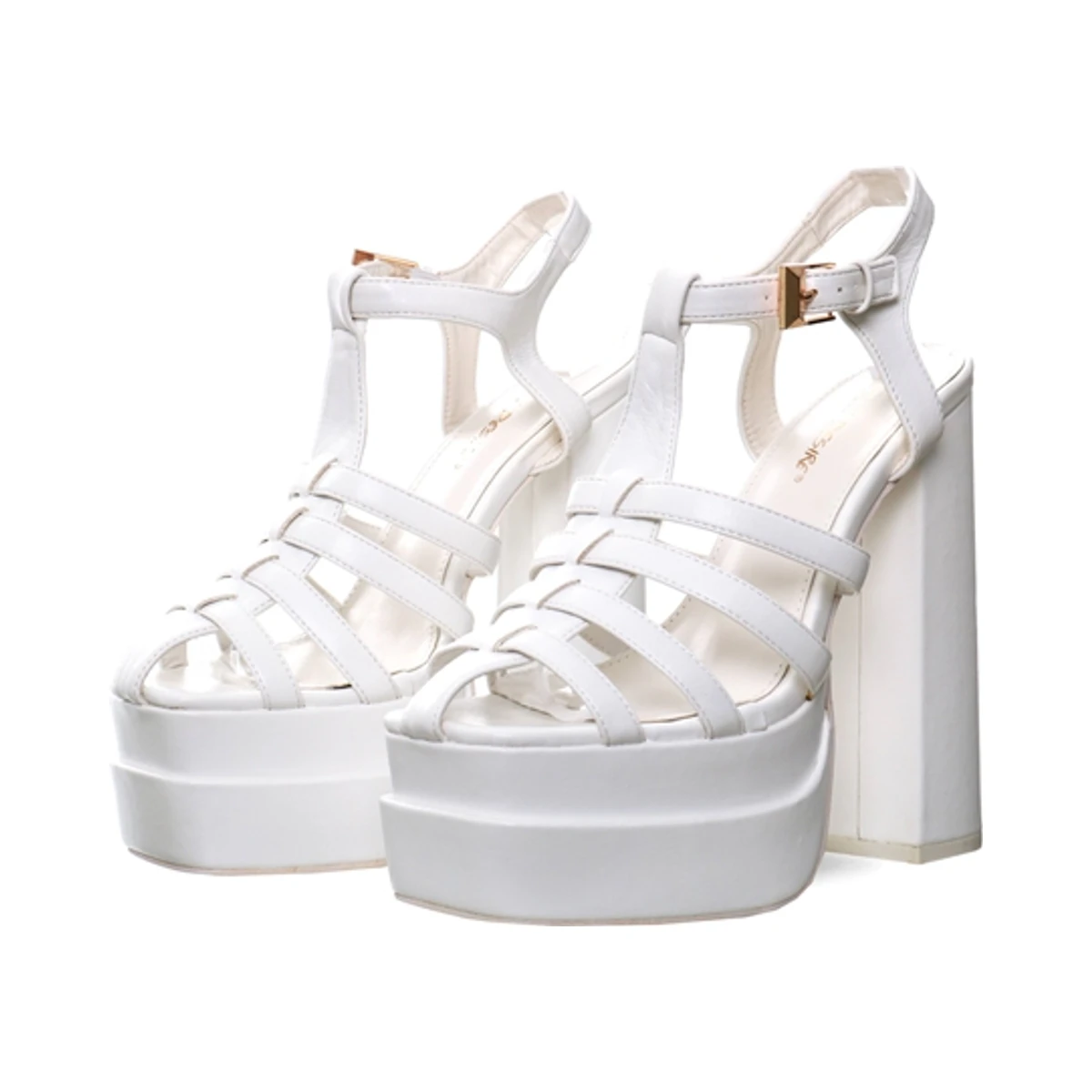 Public Desire Denver Woven Double Platform Sandal Heels in White