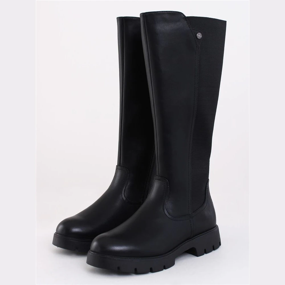 Refresh Knee High Flat Boot in Black