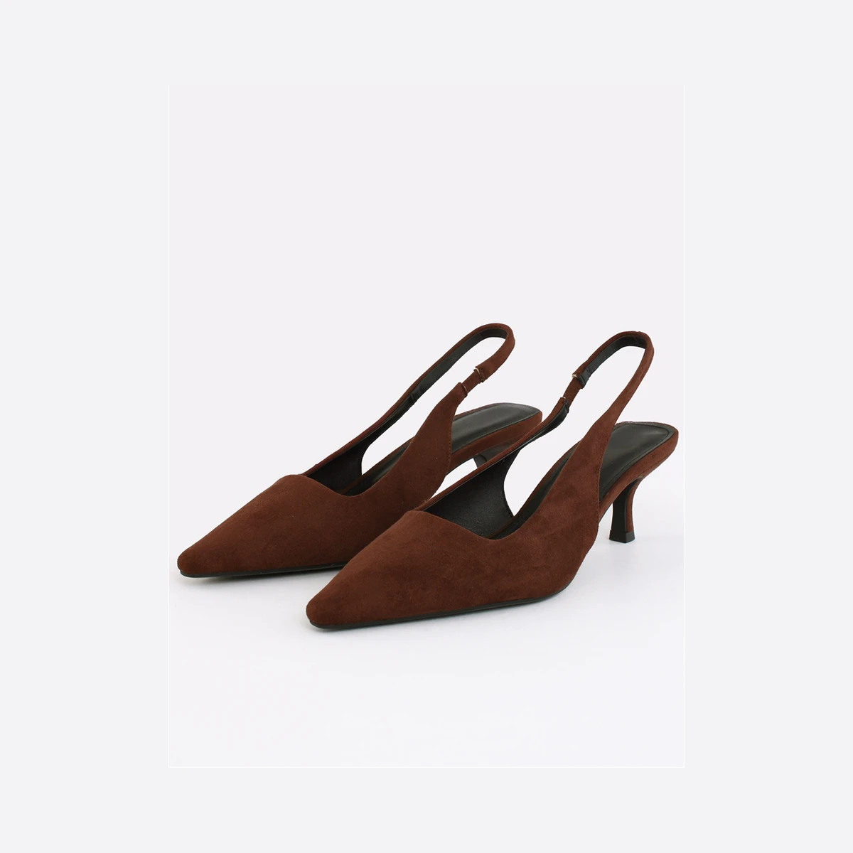 Truffle Faux Suede Pointed Toe Heel in Brown