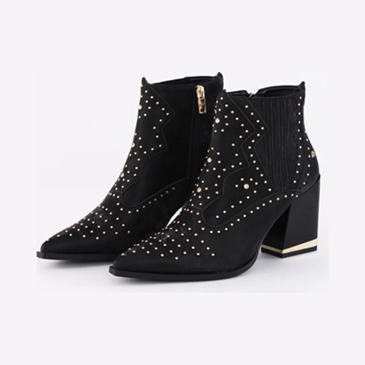 Una Healy Stud Block Heel Ankle Boot in Black